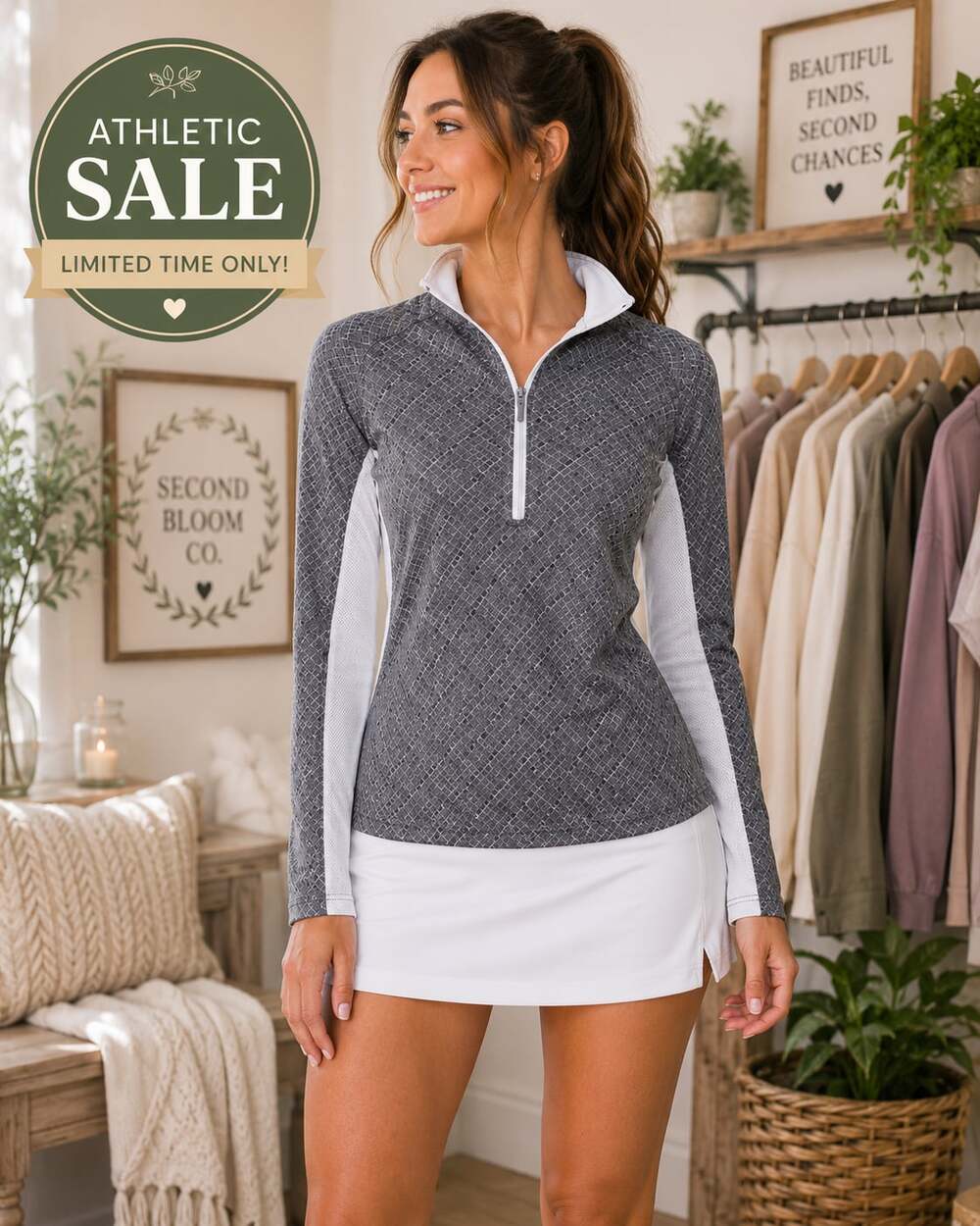 B1G1 Pebble Beach Women’s Size L Dry-Luxe Performance Golf 1/4 Zip Long Sleeve T